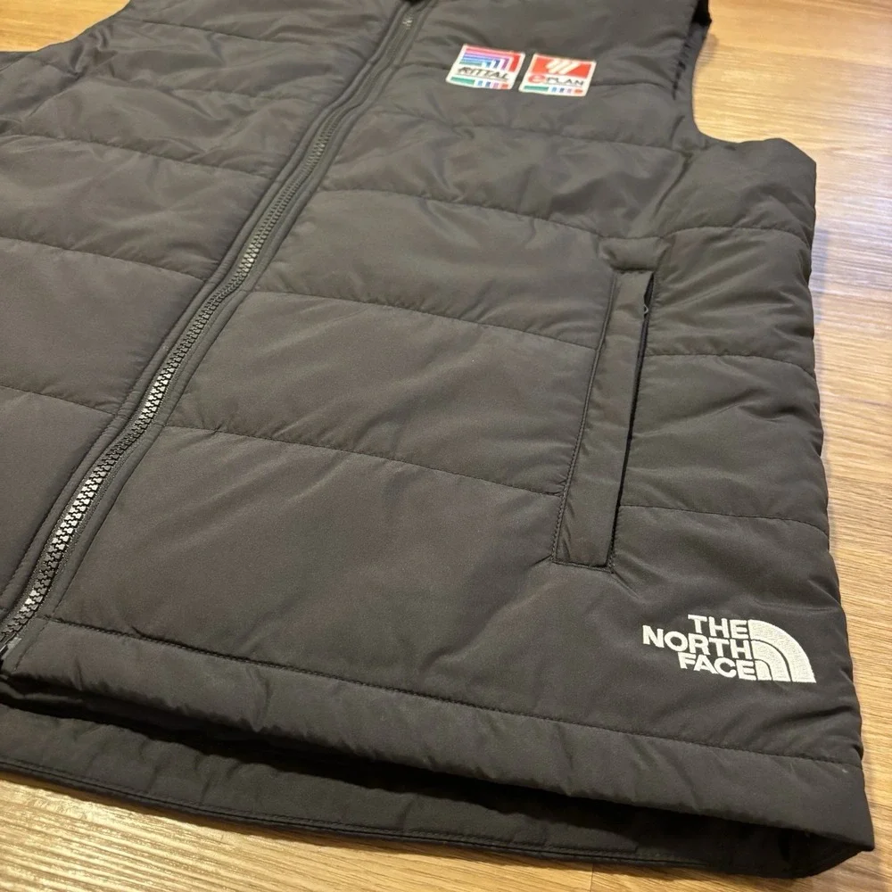 The North Face Puffer Vest Men's Large Black Insulated Embroidered Full‎ Zip EUC
